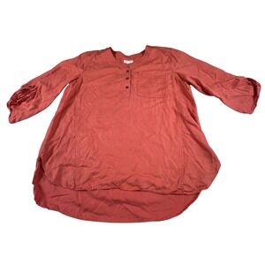 Westbound Petites - Coral Peach Women's Petite LG. - Breast Pocket Roll Sleeves